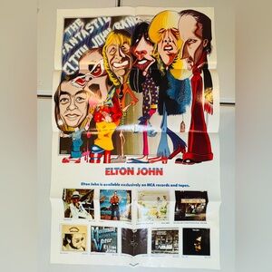 Vintage 1970s Elton John “The Fantastic Elton John Band” Caricature Poster MCA